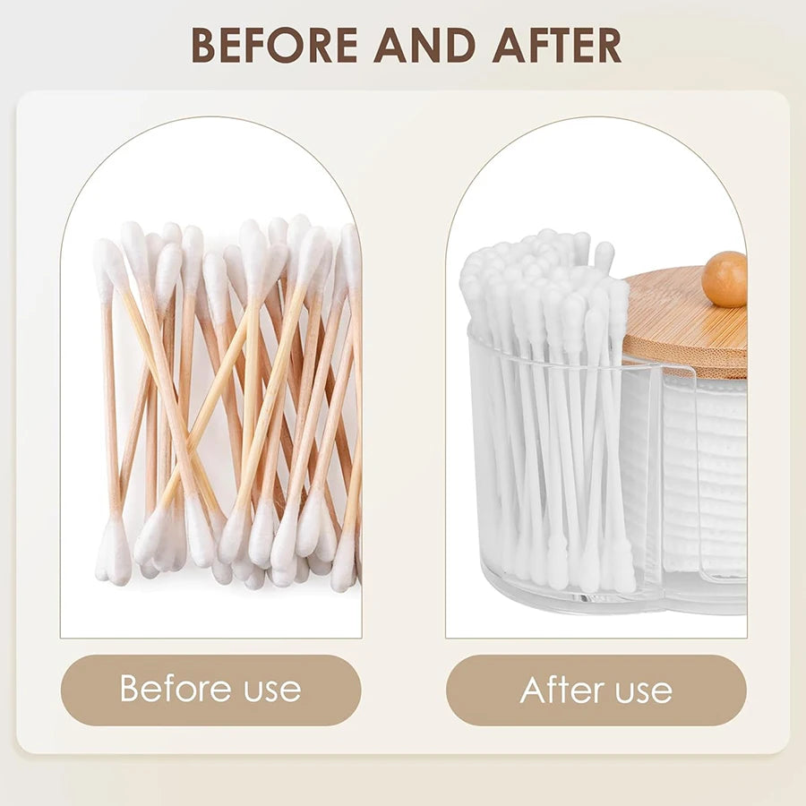 Divided Cotton Pad & Swab Organizer with Lid for Bathroom Counters