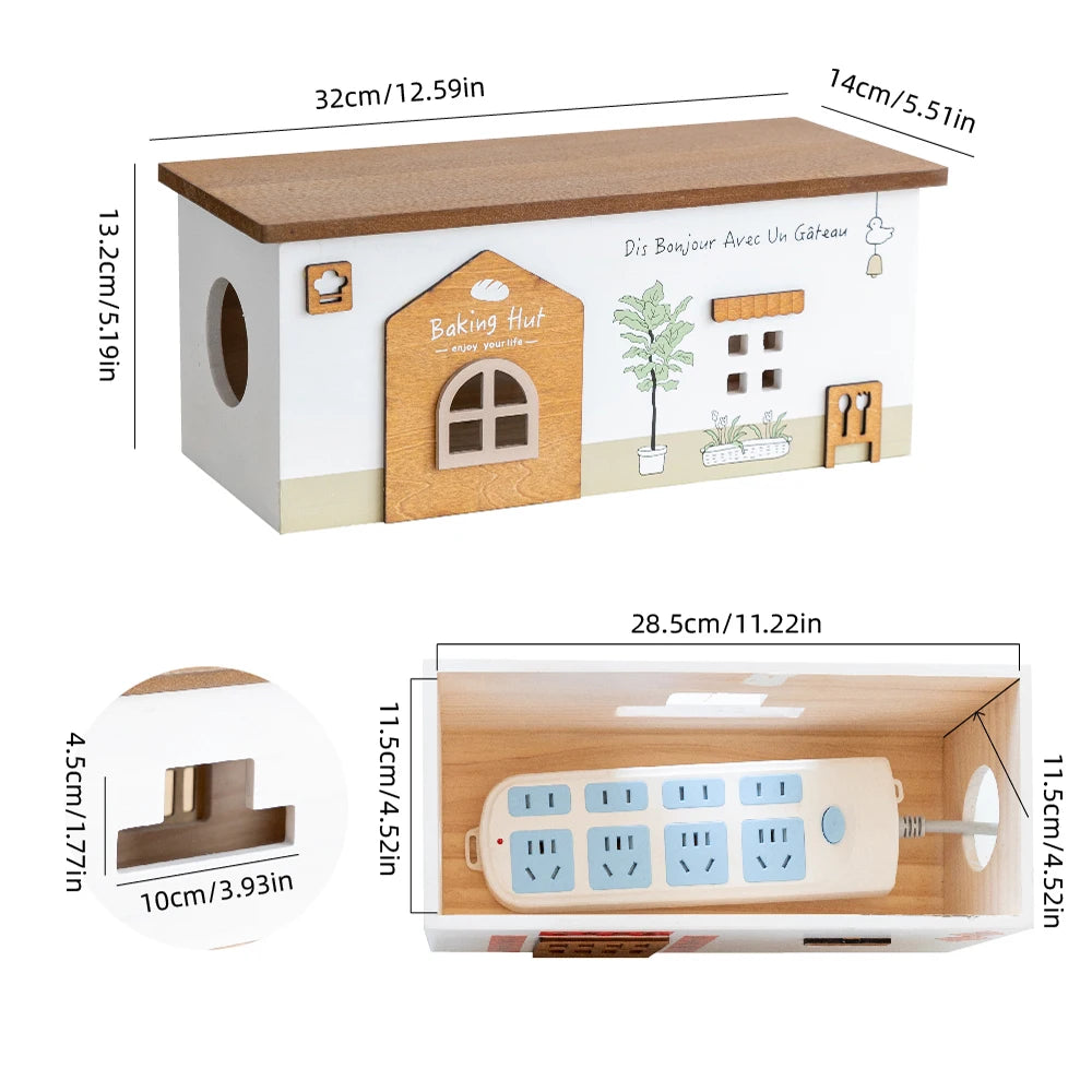 Wooden Cord Organizer Box – Cottage Design for Desk & TV Area