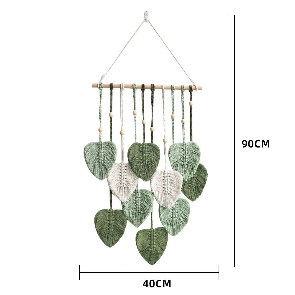 Willow Leaf Woven Tapestry Wall Hanging – Nature-Inspired Boho Decor for Living Room or Bedroom, 90x40cm, 3 Colors