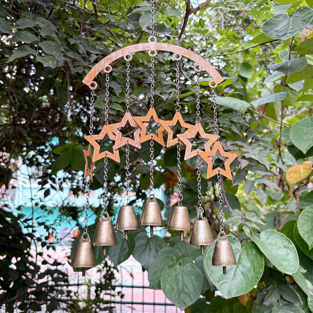Metal Hanging Wind Chime with Hearts or Stars for Garden or Balcony