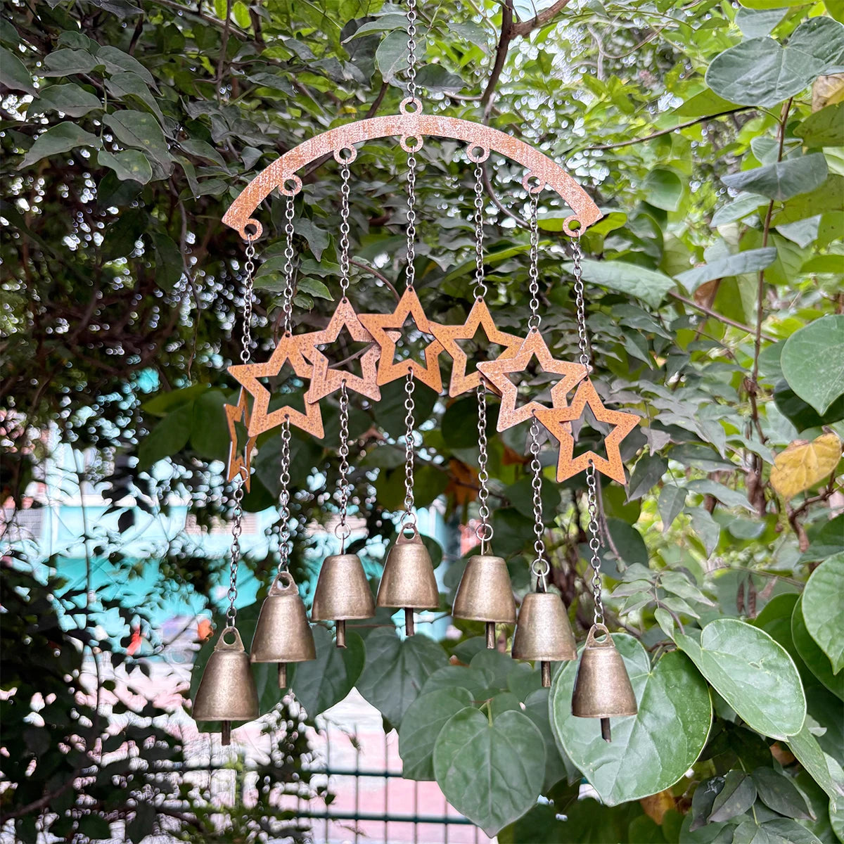 Metal Hanging Wind Chime for Garden or Balcony, Heart or Star Design