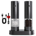USB Rechargeable Electric Salt and Pepper Grinder Set with Adjustable Coarseness and Storage Base for Kitchen Counters