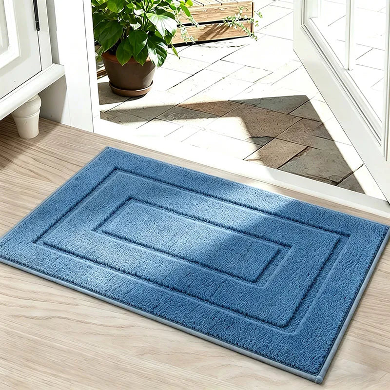 Absorbent Non-Slip Polyester Door Mat for Entryway, Bathroom, or Bedroom — Washable, Soft Pile, Solid Colors, Two Sizes