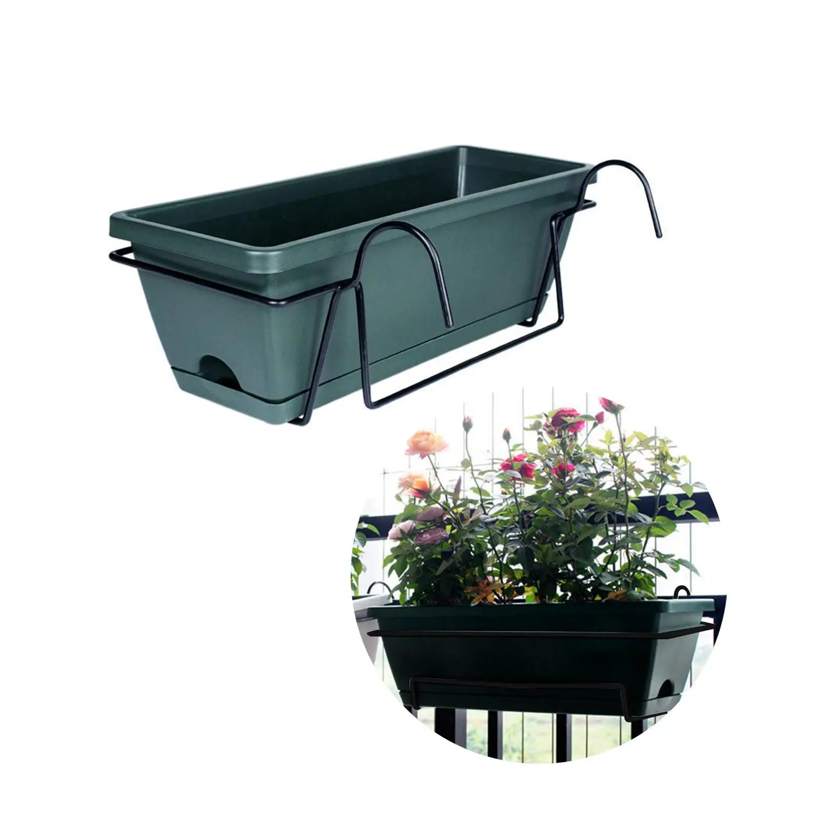 Rectangular Railing Planter Box with Drainage Tray