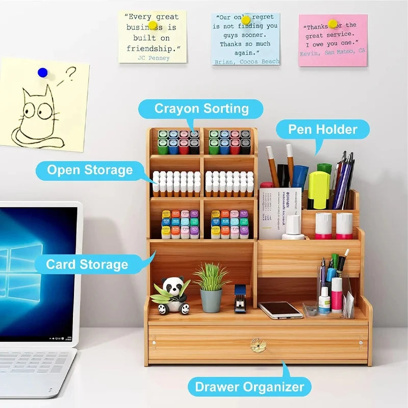 Wooden Desktop Organizer with Drawer for Home Office or Study
