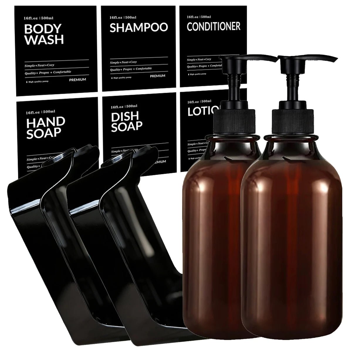 Wall-Mounted Amber Dispenser Set for Shower Essentials