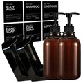 Amber Wall-Mounted Shower Soap Dispenser Set with Black Pump Bottles for Bathroom Organization