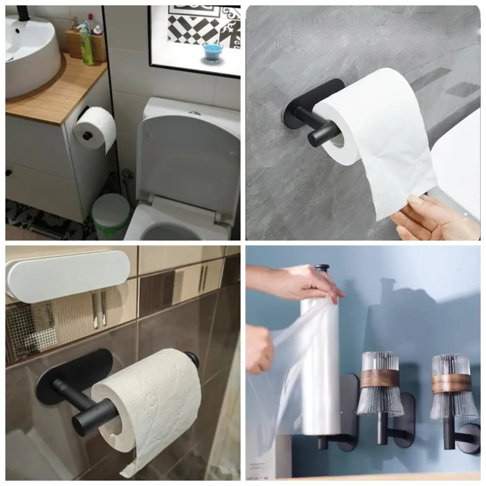 Adhesive Stainless Steel Toilet Paper or Paper Towel Holder for Bathrooms & Kitchens