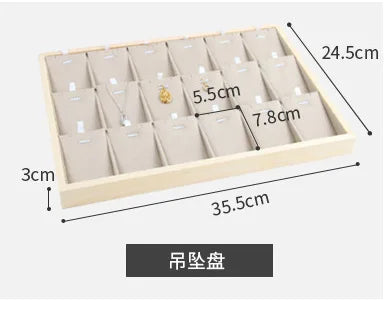Velvet Jewelry Tray for Drawer or Dresser Organization – Beige & Apricot Wood Display with Compartments for Rings, Necklaces, Earrings