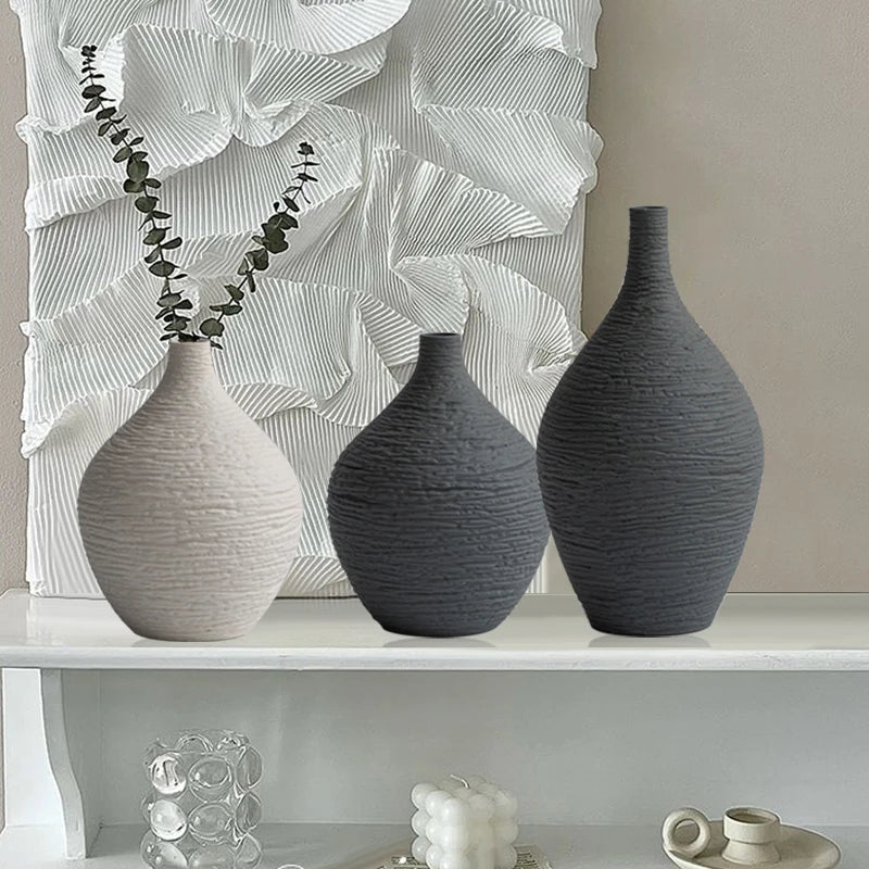 Linden Textured Ceramic Vase – Narrow Mouth Tabletop Decor
