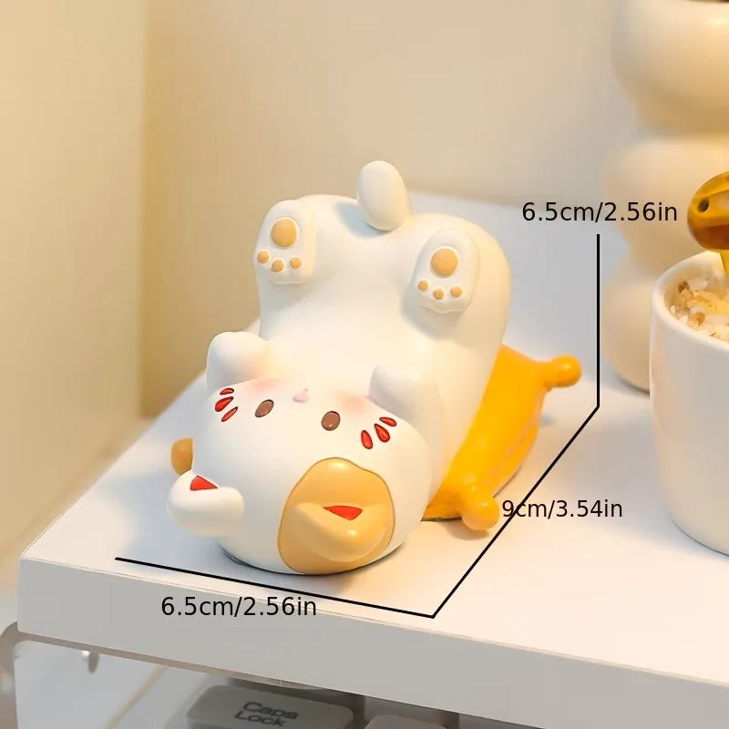 Playful Cat Eyeglass & Phone Stand – White Kawaii Desk Buddy