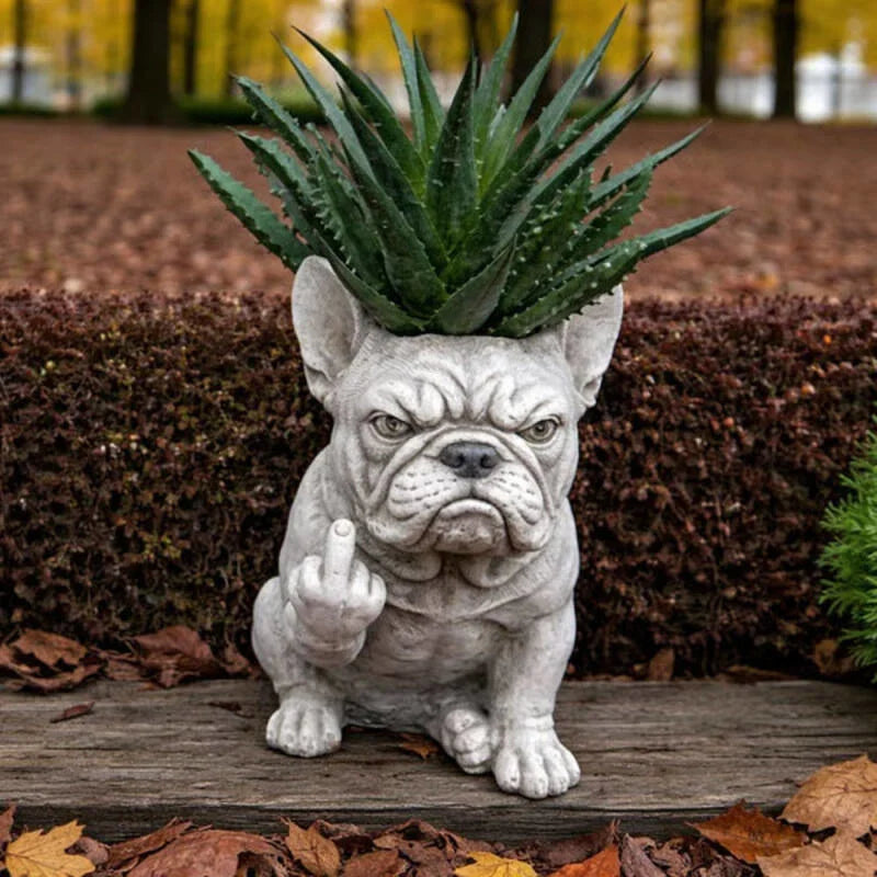 Grumpy French Bulldog Resin Planter – Sculptural Dog Flower Pot for Indoor Desk or Outdoor Garden Decor