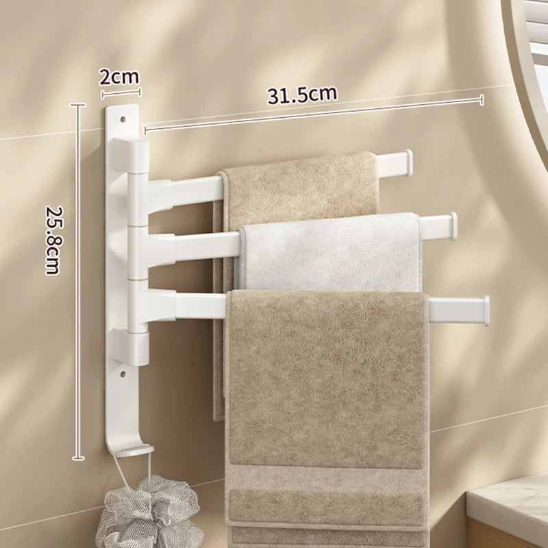 Wall-Mounted Rotating Aluminum Towel Rack for Bathroom or Kitchen – 2 to 5 Bars, Space-Saving Hanger in Black, Gray, or White