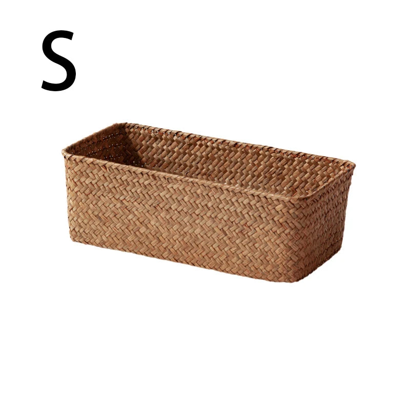 Handwoven Rectangular Seagrass Storage Basket