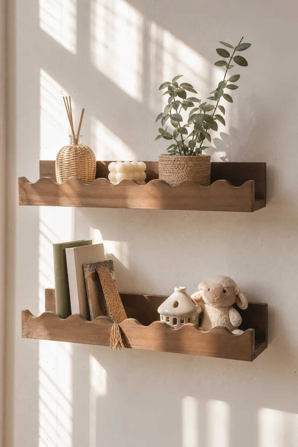 White Wavy Wooden Floating Shelf for Nursery and Kids’ Rooms