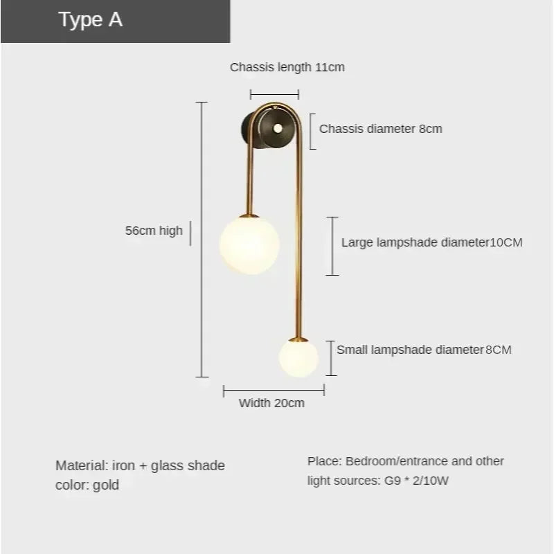 Soren Globe Glass Wall Sconce – Gold Modern Bedroom & Living Room Light