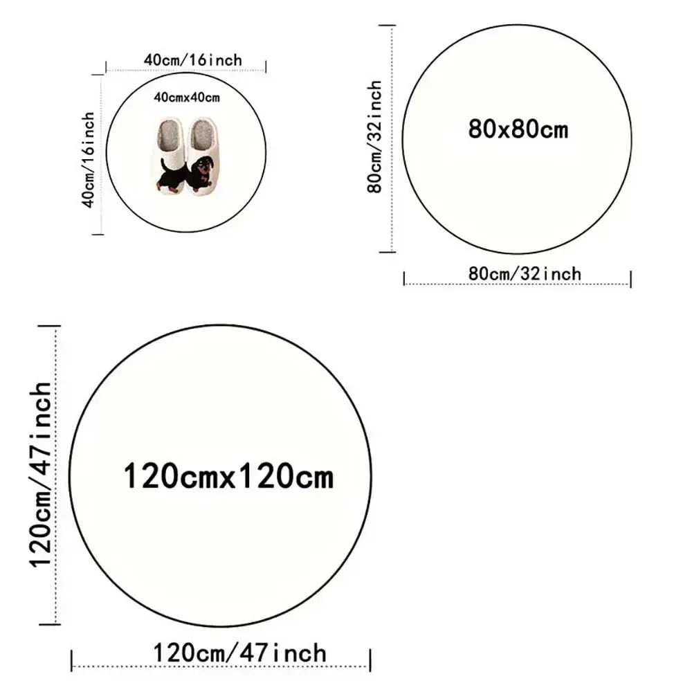 Round rug sizing chart with 40cm, 80cm, and 120cm size options shown
