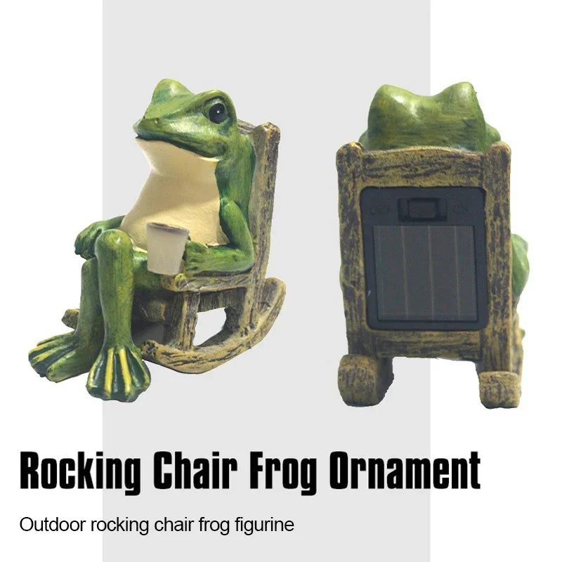 Rocking Chair Frog Solar Garden Light
