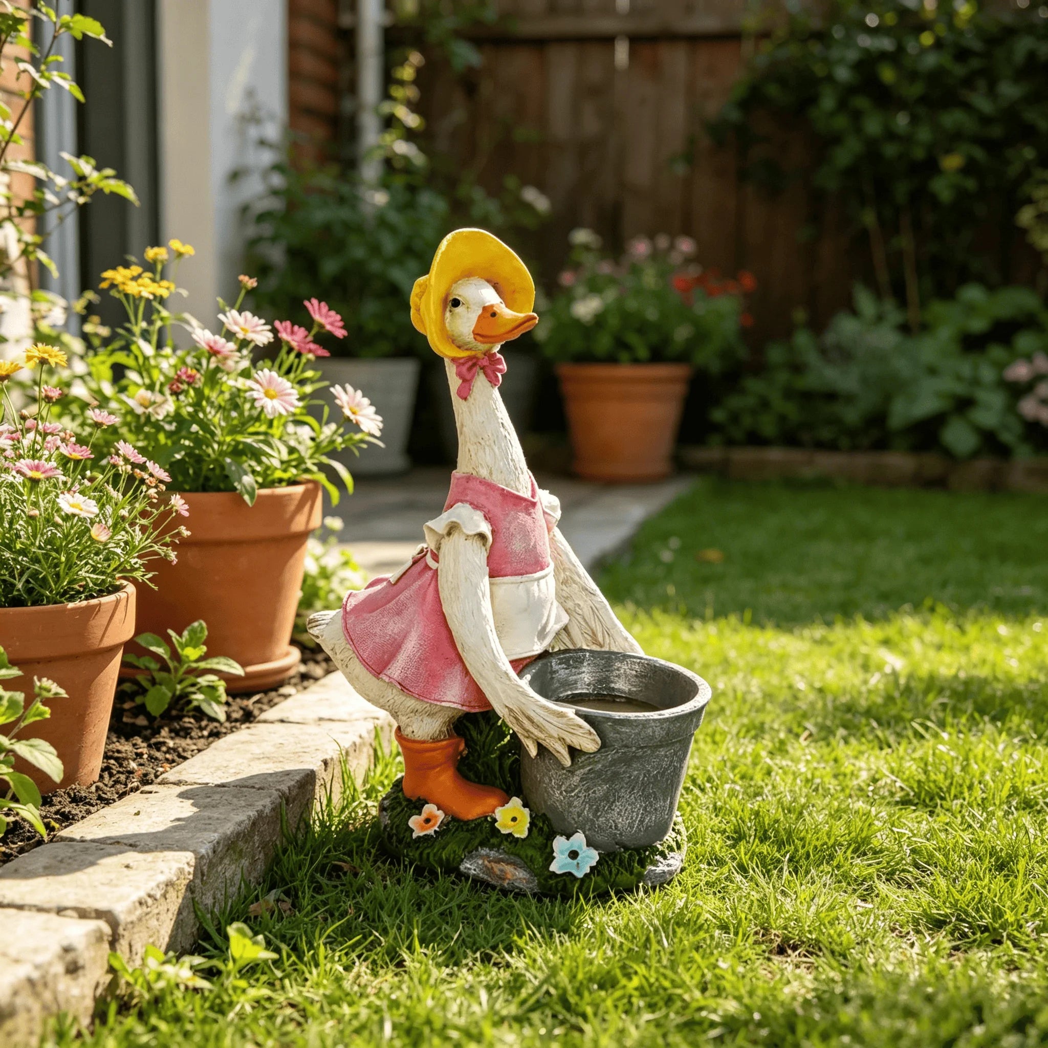 Whimsical Duck Garden Planter Statue – Resin Outdoor Decor