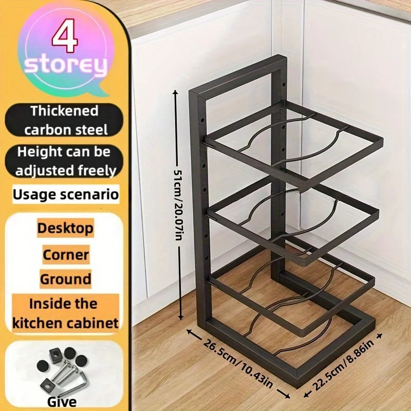 Adjustable Steel Pot and Pan Rack for Cabinets or Countertops