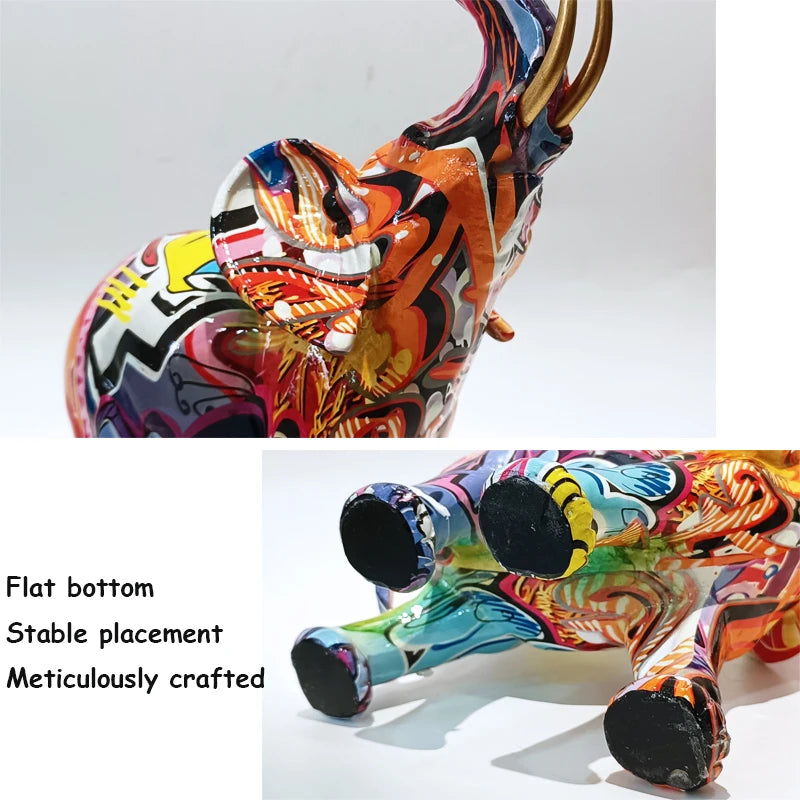 Arden Graffiti Elephant Resin Sculpture – Colorful Modern Home Decor
