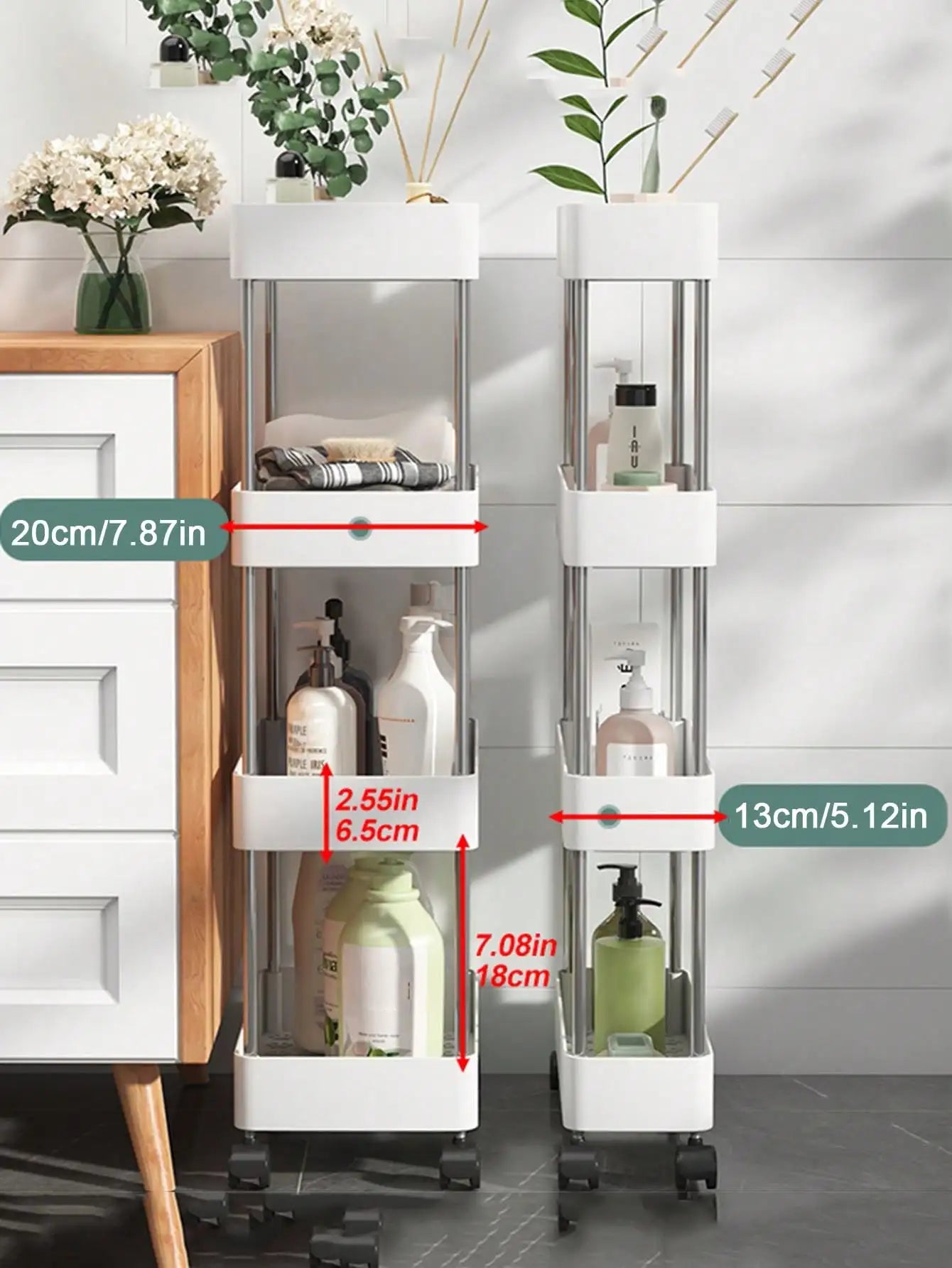 Slim Rolling Utility Cart for Kitchen, Bathroom, or Laundry Gap Storage