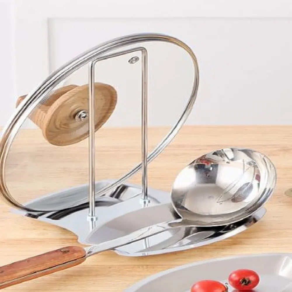 Stainless Steel Pot Lid and Utensil Holder for Kitchen Counter Organization