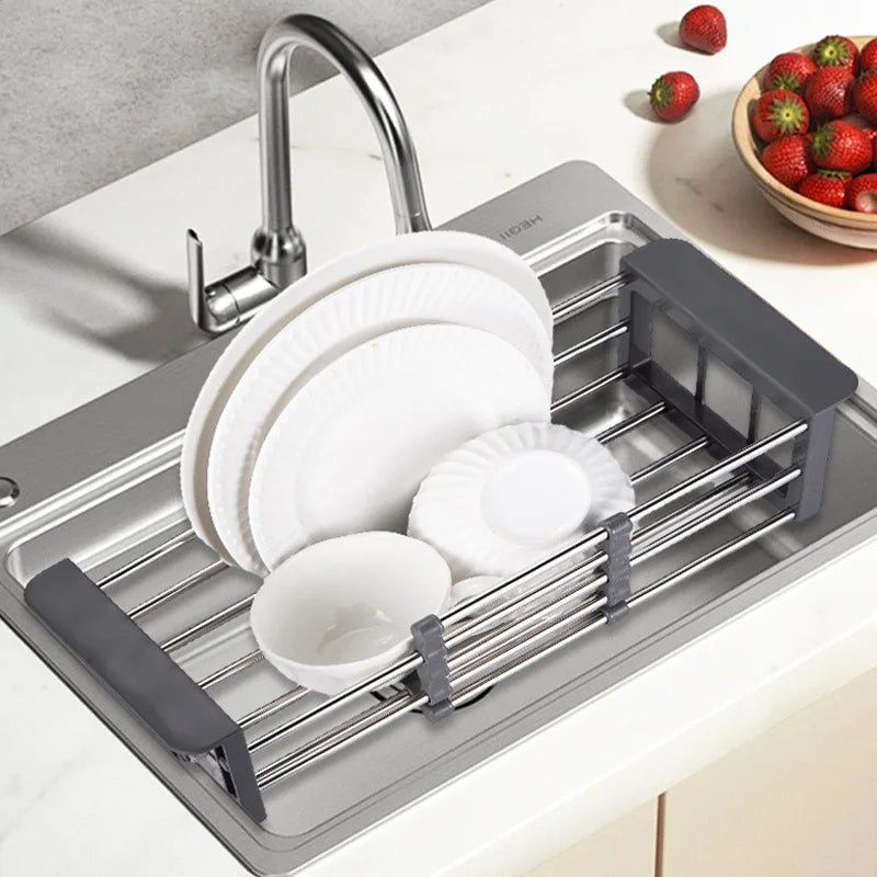 Triangular Roll-Up Sink Drying Rack for Kitchen Corners