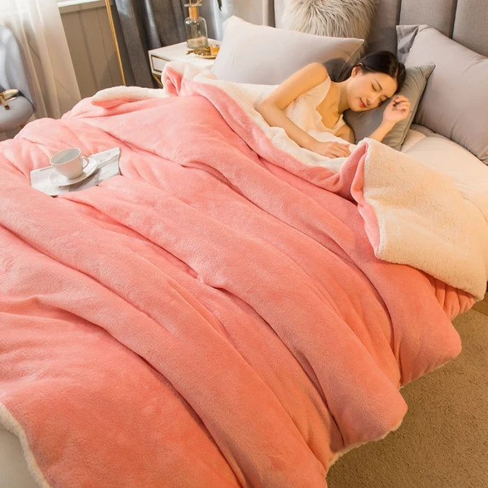 Winter Double-Sided Sherpa Fleece Bed Blanket with Quilt Cover Option