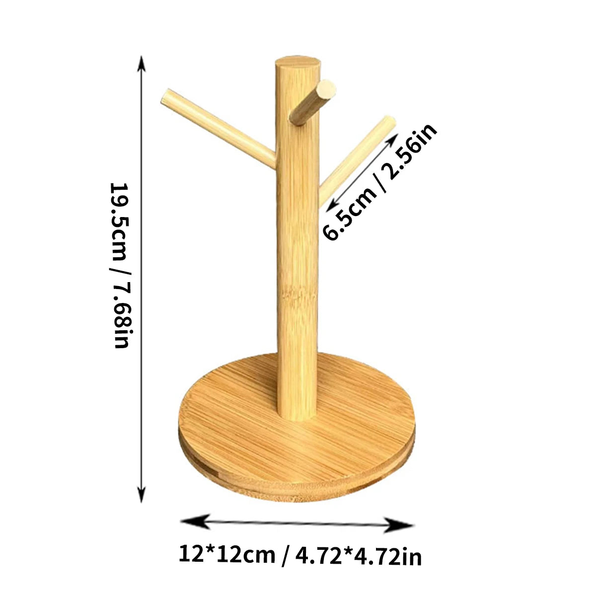 Bamboo Mug Tree Holder – Compact Countertop Rack with 3 or 6 Hooks