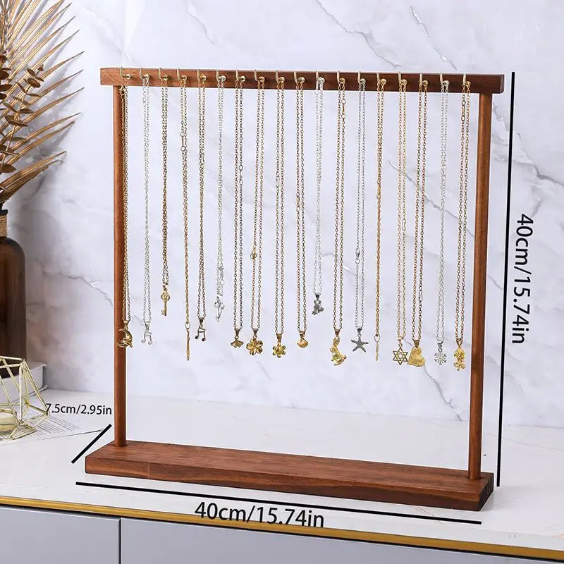 Solid Wood Countertop Jewelry Organizer Stand with Hooks