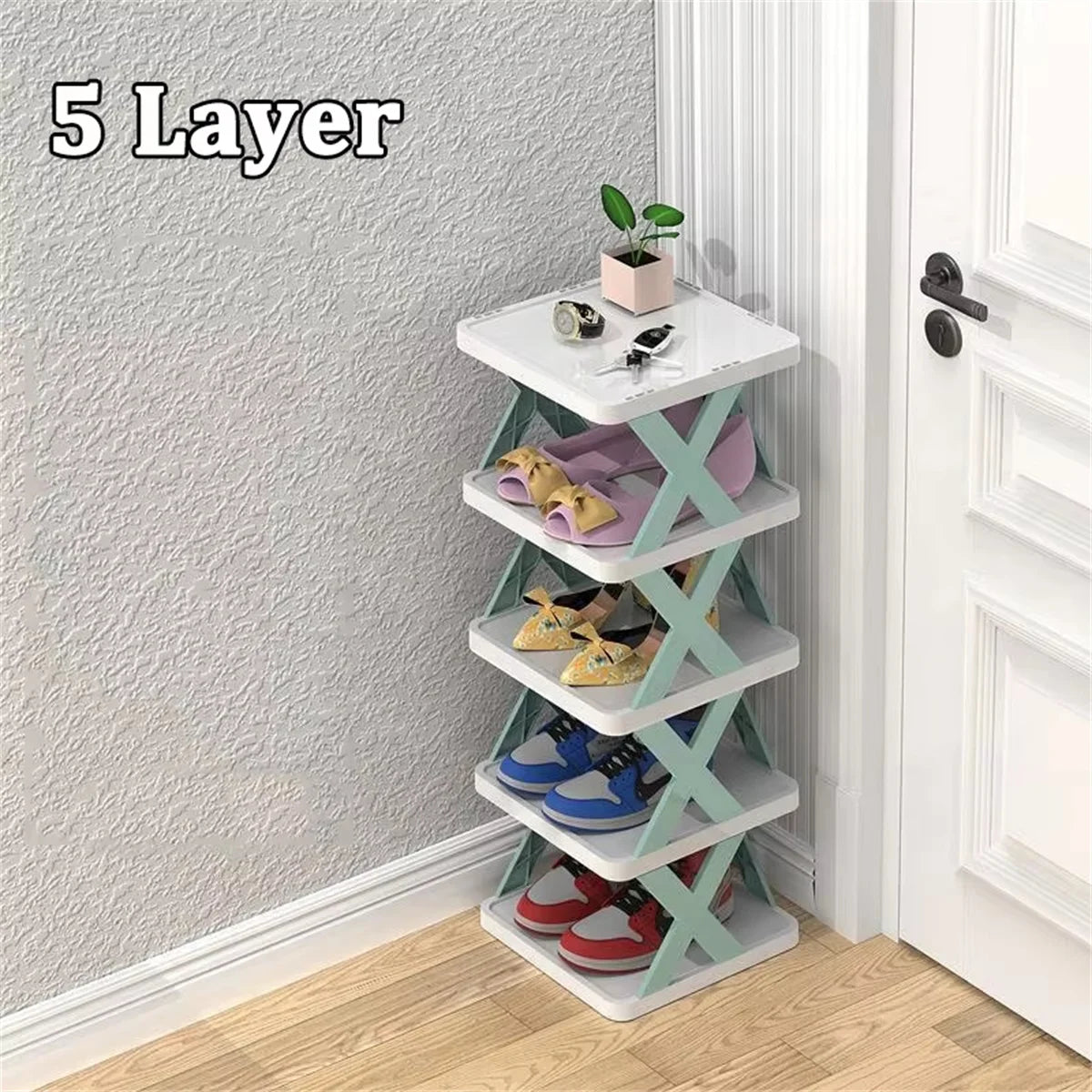 Multi-Layer Narrow Plastic Shoe Rack for Entryway, Closet or Small Spaces