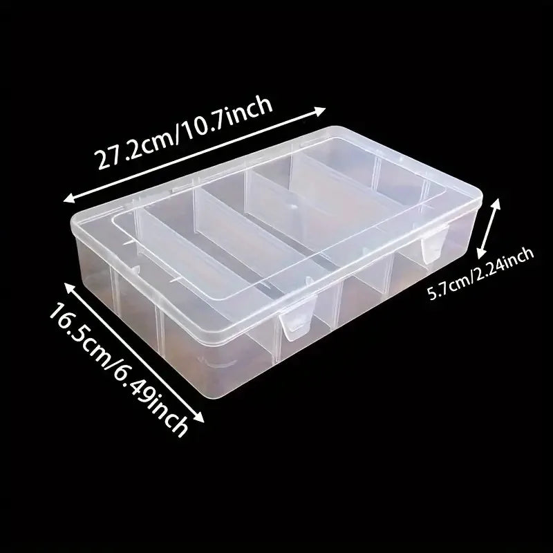 5-Compartment Clear Plastic Tool & Accessory Organizer Box for Hardware, Craft, or Office Supplies