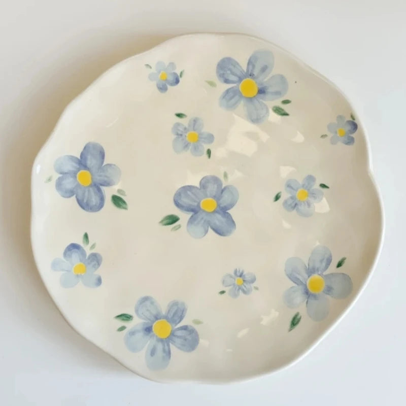 Meadow Hand-Painted Ceramic Dessert Plate – Flower Patterned Porcelain Saucers for Cozy Coffee & Tea Table Settings
