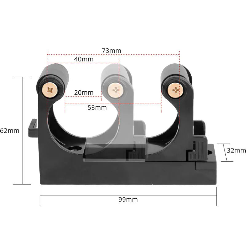 Diagram of black adjustable wall-mounted bike rack showing key dimensions in millimeters