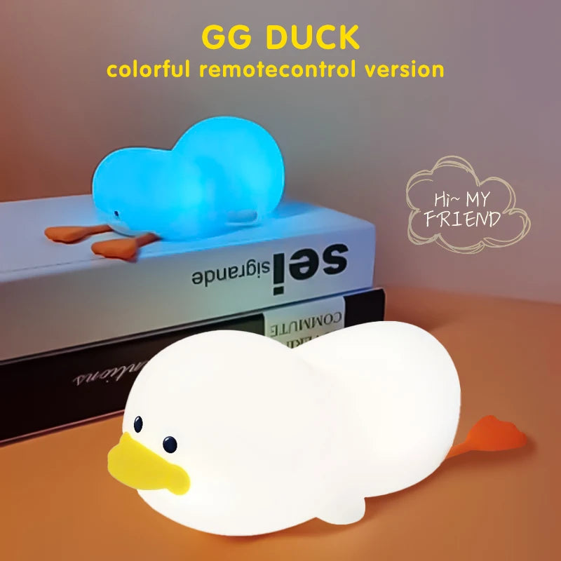 Blue and white duck night lights with colorful LED glow and remote control