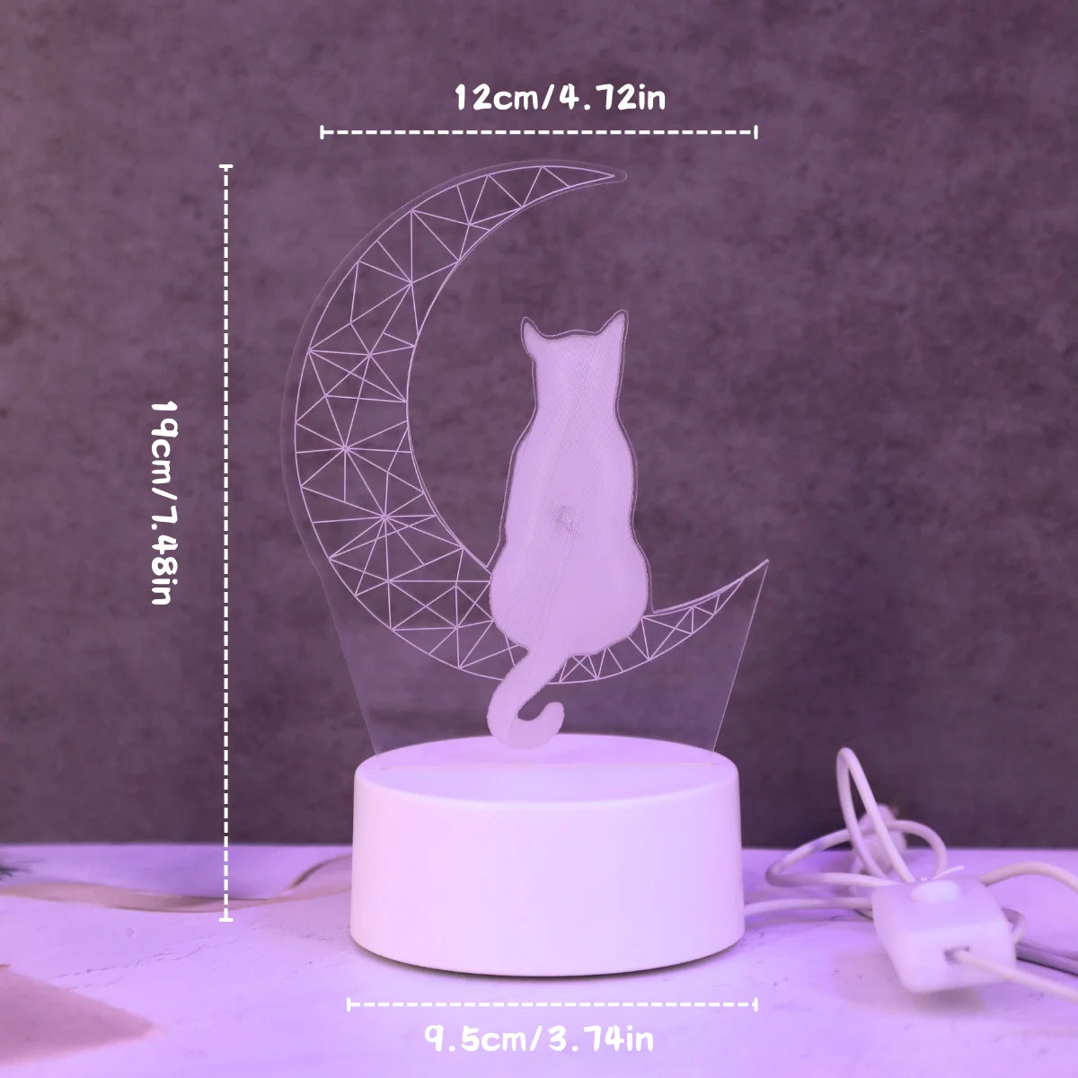 Moon Cat 3D USB Night Light – Warm Yellow Bedroom & Desk Lamp