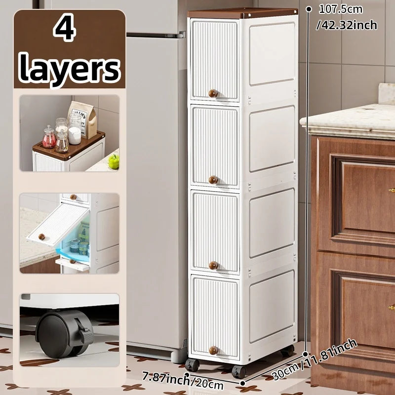 Slim Rolling Cabinet with Doors – 20cm Wide Storage for Kitchen or Bedroom