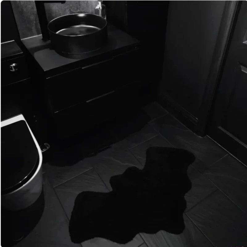 Bat & Spider Web Shaped Suede Bath Mat – Black Halloween Non-Slip Rug for Bathroom or Entryway