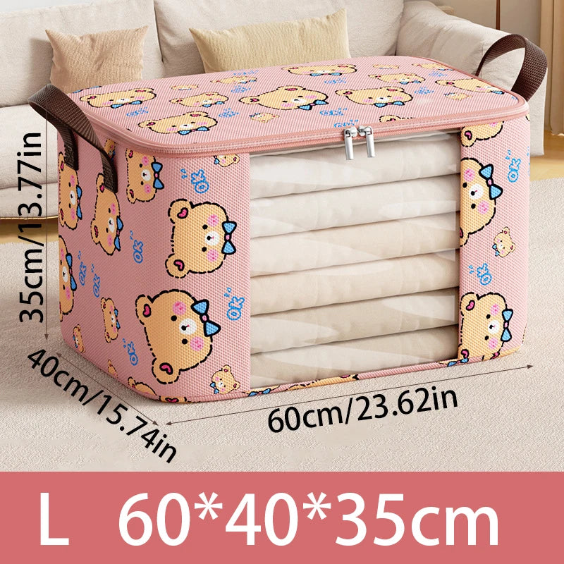 Bear Print Foldable Storage Bag with Clear Window for Clothes & Bedding