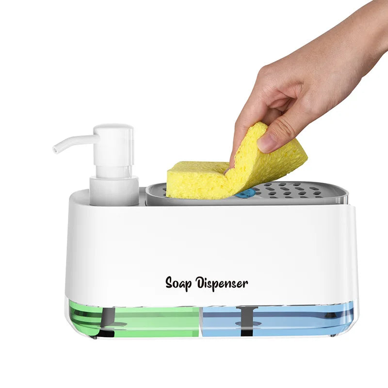 3-in-1 Kitchen Sink Soap Dispenser with Dual Compartments and Sponge Holder – Black or White