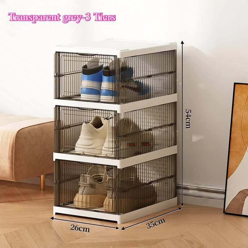 Stackable Shoe Organizer with Front-Opening Doors for Closet or Entryway