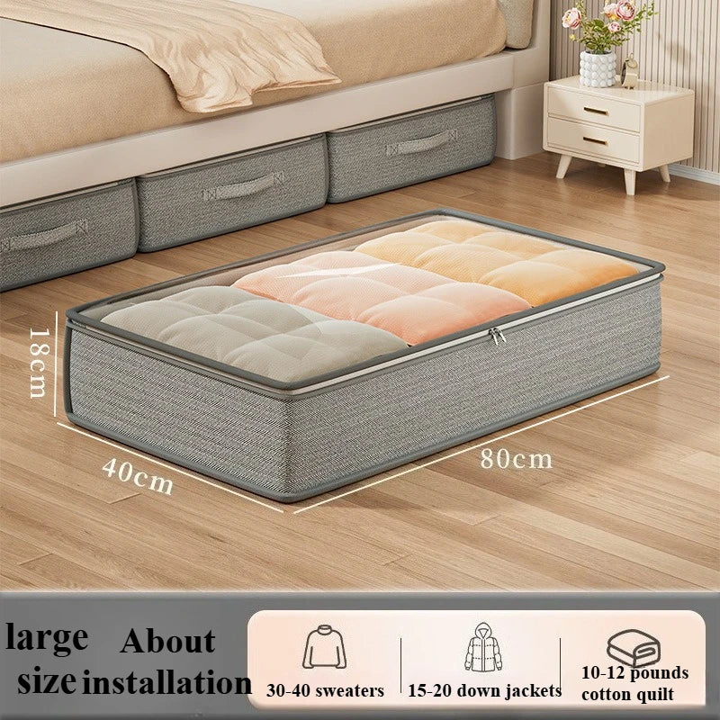 Stackable Under-Bed Storage Bin with Zipper Lid – Gray Fabric
