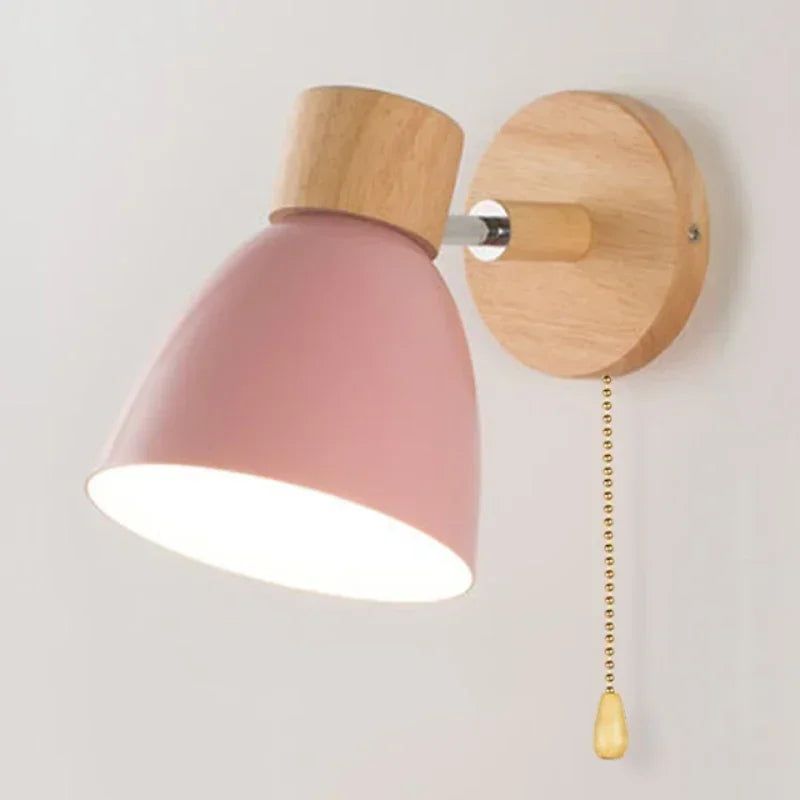 Arden Nordic Wall Sconce with Painted Iron Shade & Wood Base for Bedroom, Living Room, or Study