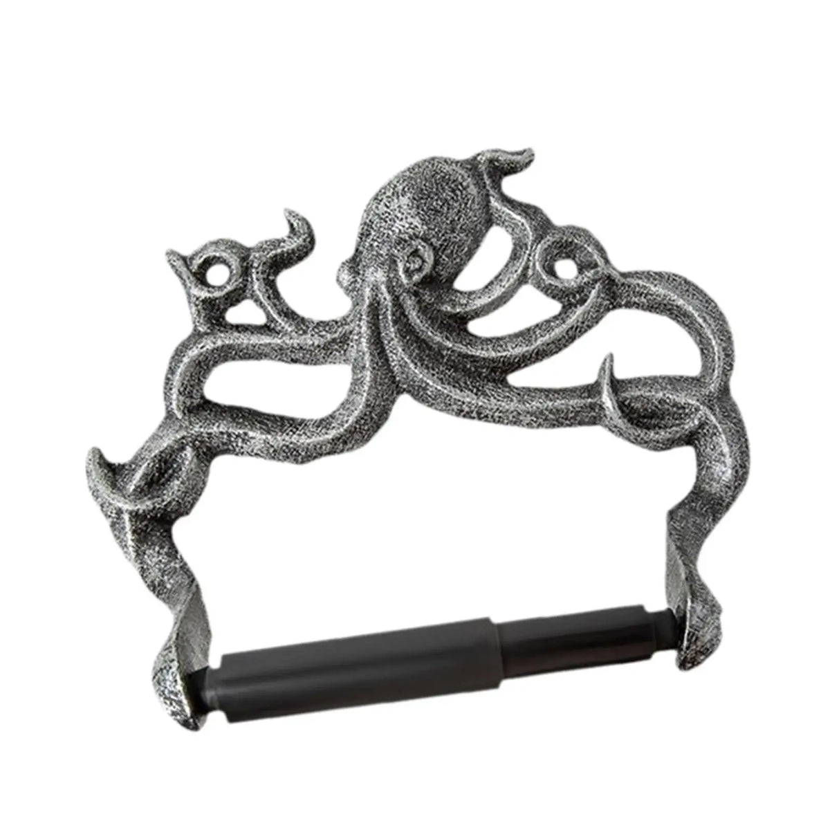 Iron octopus toilet paper holder with sculptural tentacle design