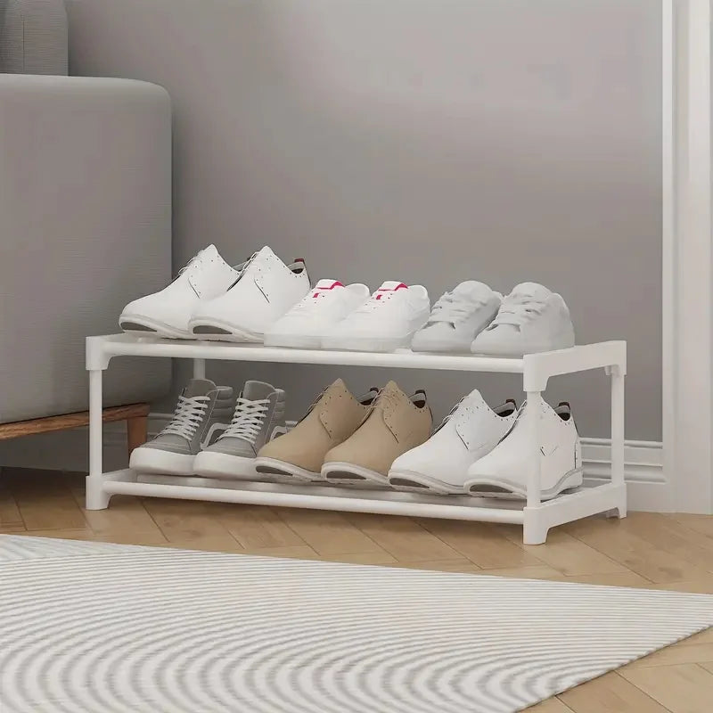 Adjustable Two-Tier Shoe Rack for Entryway or Closet, Black or White