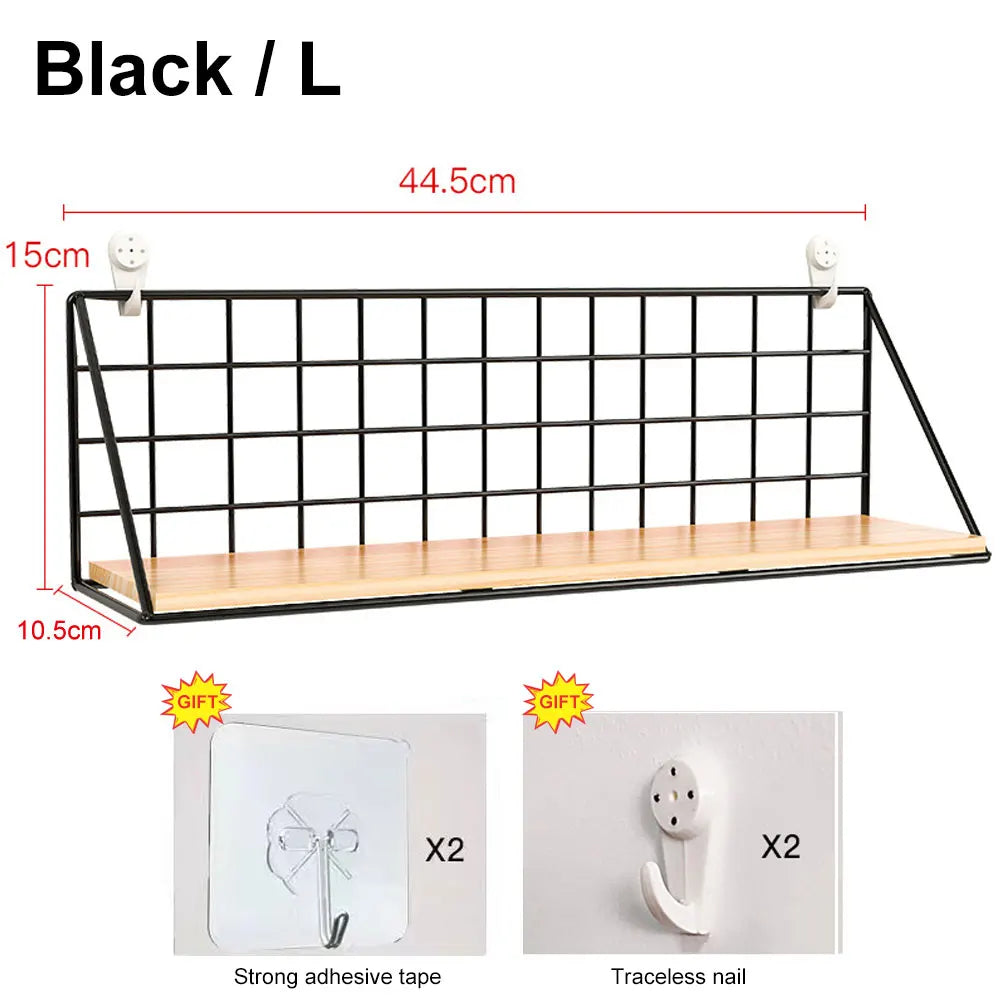 Wall-Mounted Metal and Wood Shelf for Kitchen, Bathroom, or Entryway Organization