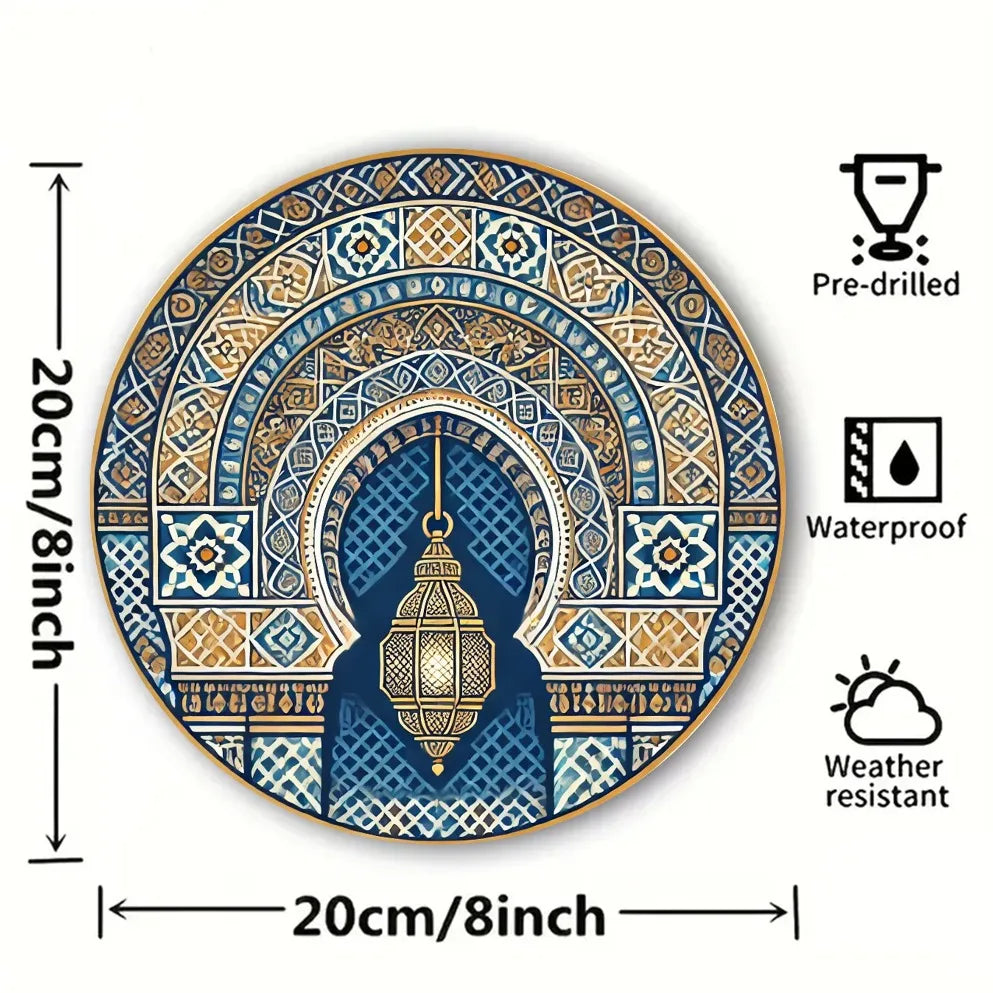 Casbah Blue & Gold Moroccan Metal Wall Art – 8" Round