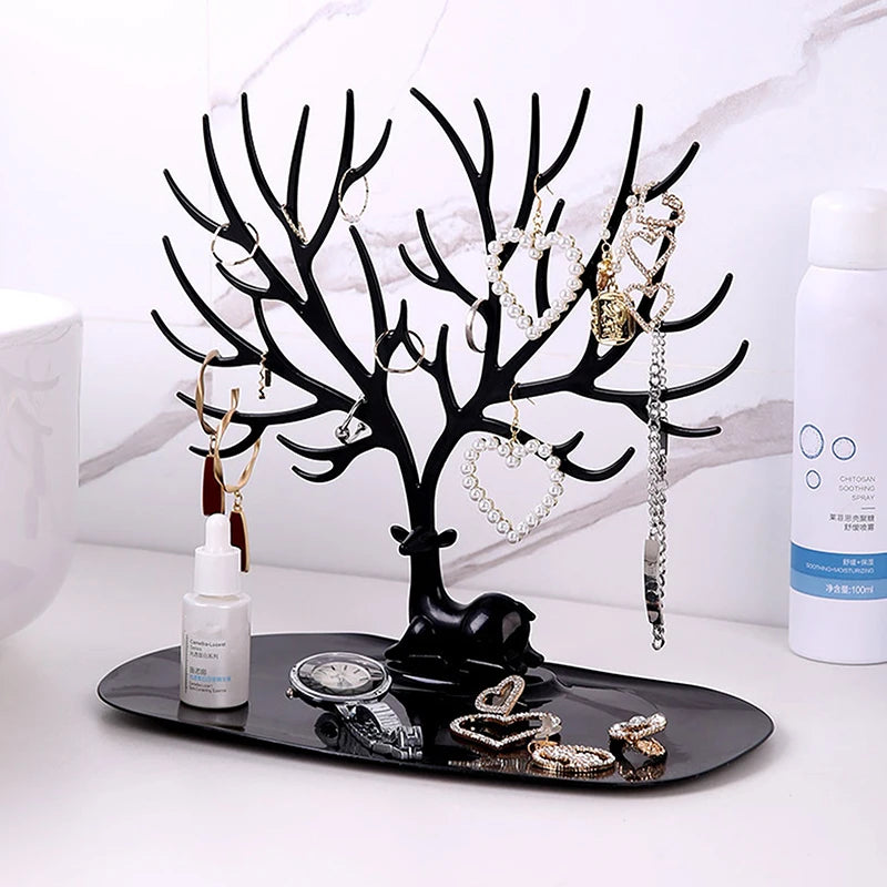 Reindeer Tree Jewelry Stand with Tray for Dressers or Nightstands