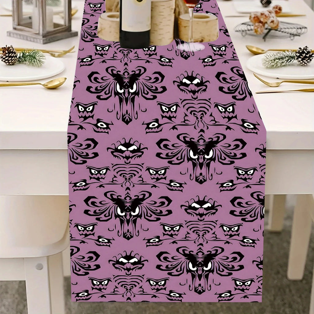Haunted Mansion Ghosts Linen Table Runner – Halloween Dining Decor